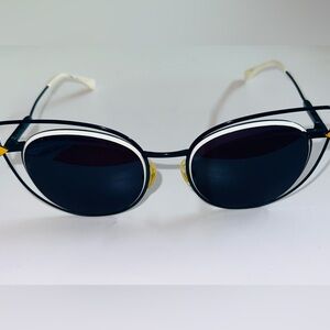 Fendi sunglasses blue wire rim cats eye frame with white trim